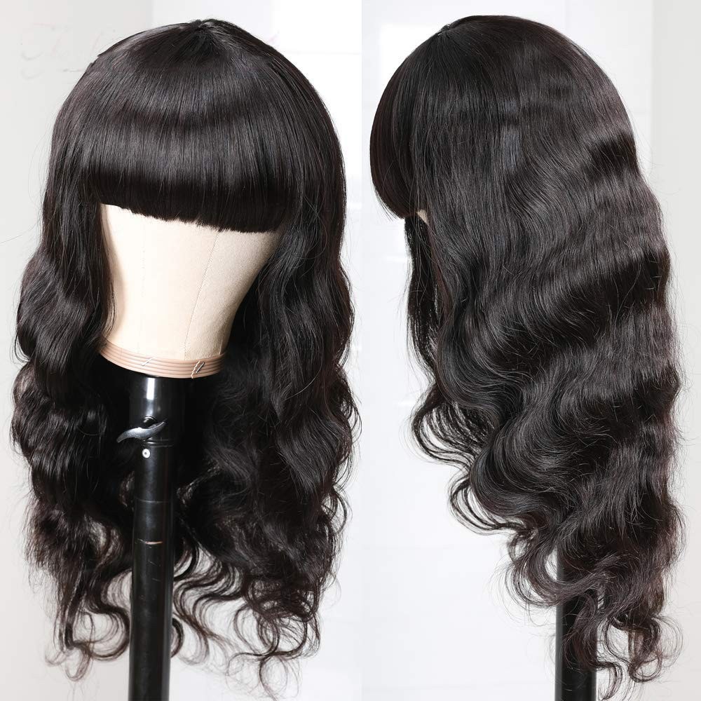 Body Wave None Lace Front Wigs Human Hair with Bangs Glueless Machine Made Wigs