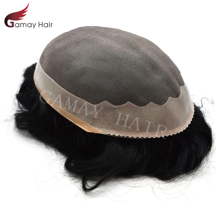 Mens Toupee Human Hair Piece Unit System Fine Mono Poly Skin NPU Around Mens Wig