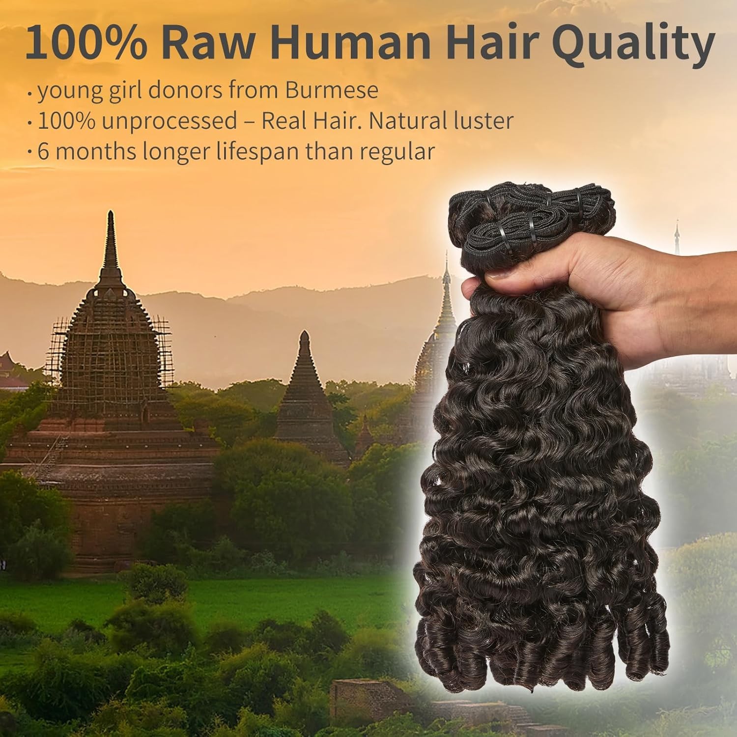 ASHINE Burmese Curly Bundles Human Hair 16 18 20 Inch Natural