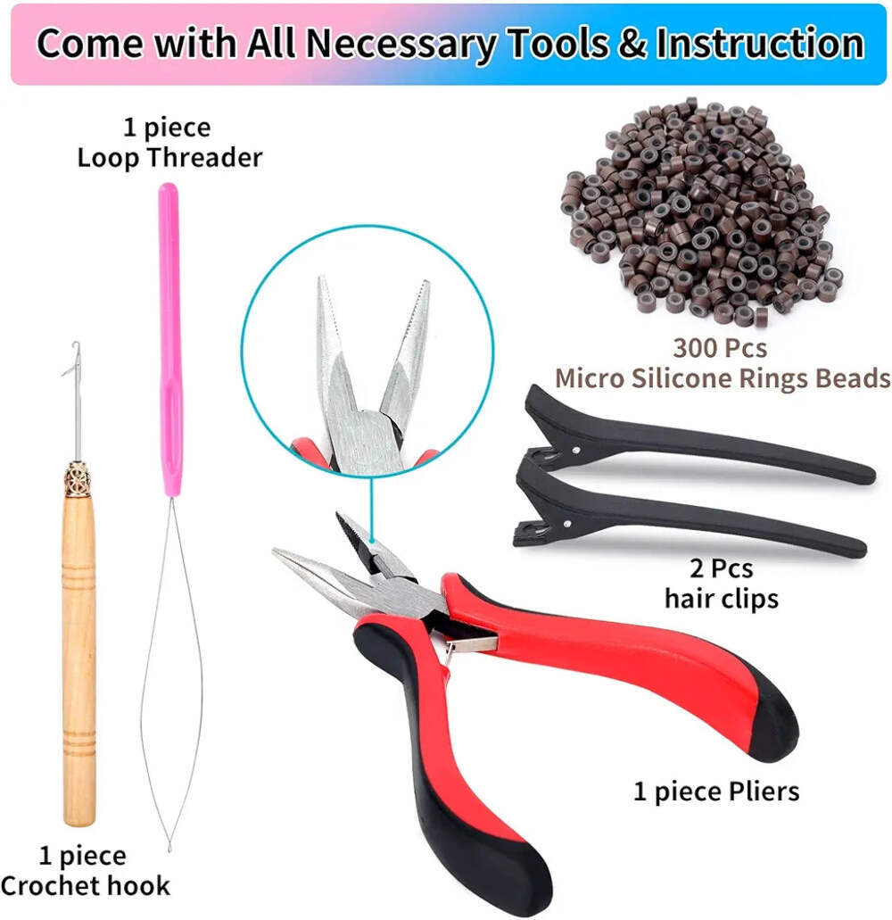 Goabroa Hair Tinsel Kit with Tools, 47 Inches 5 Colors 2550 Strands Heat Resista