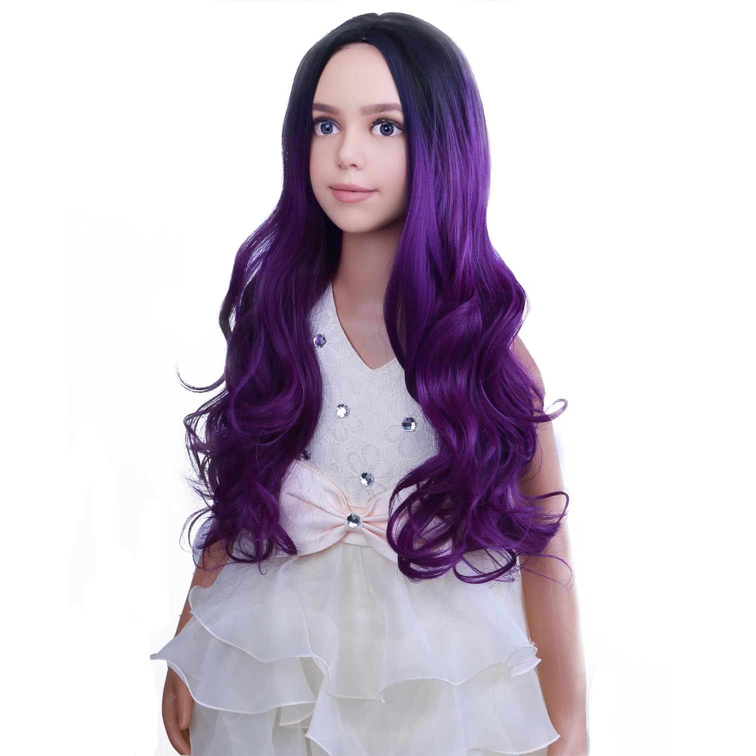Dark Purple for Girls Long Curly Wavy Ombre Purple Wigs Middle Part Black to …