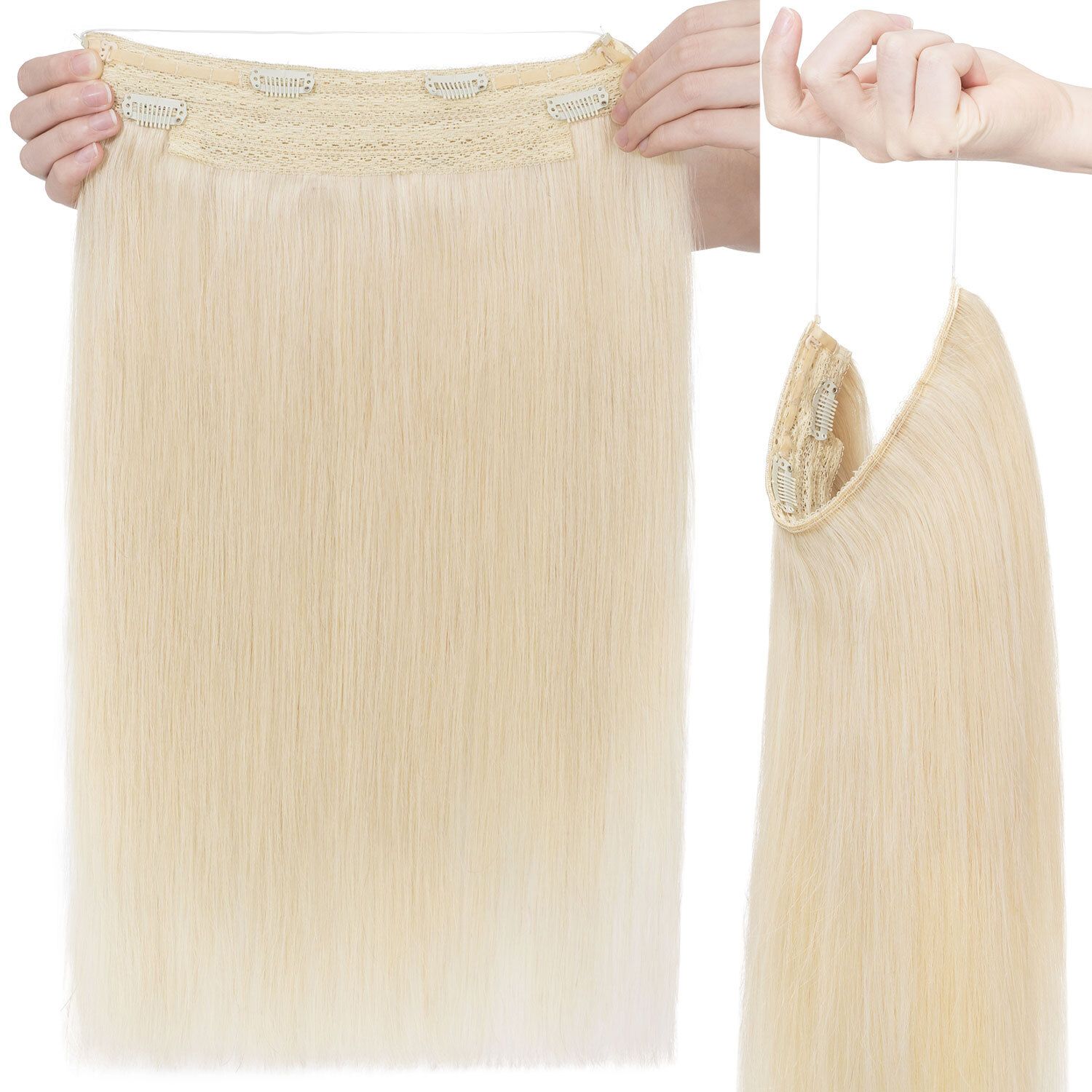 One Piece Clip Hidden Wire In Weft 100%Real Remy Human Hair Extensions Hairpiece
