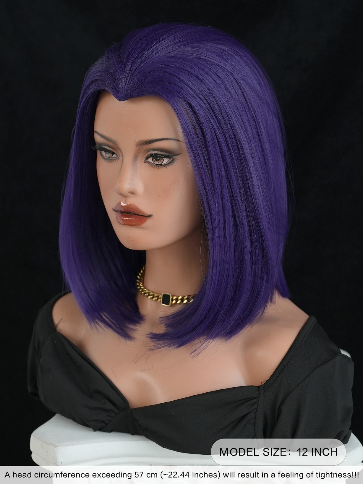 Wig girl with purple short straight hair wearing dark magic girl outfit with wig