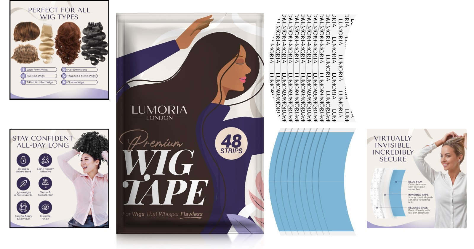 48 Pack Strong Waterproof Wig Tape Double Sided for Natural Hold