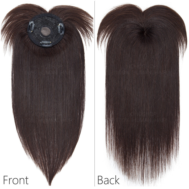 Women 100% Remy Human Hair Mono Topper With Bangs Clip In Hairpiece Toupee Wigs