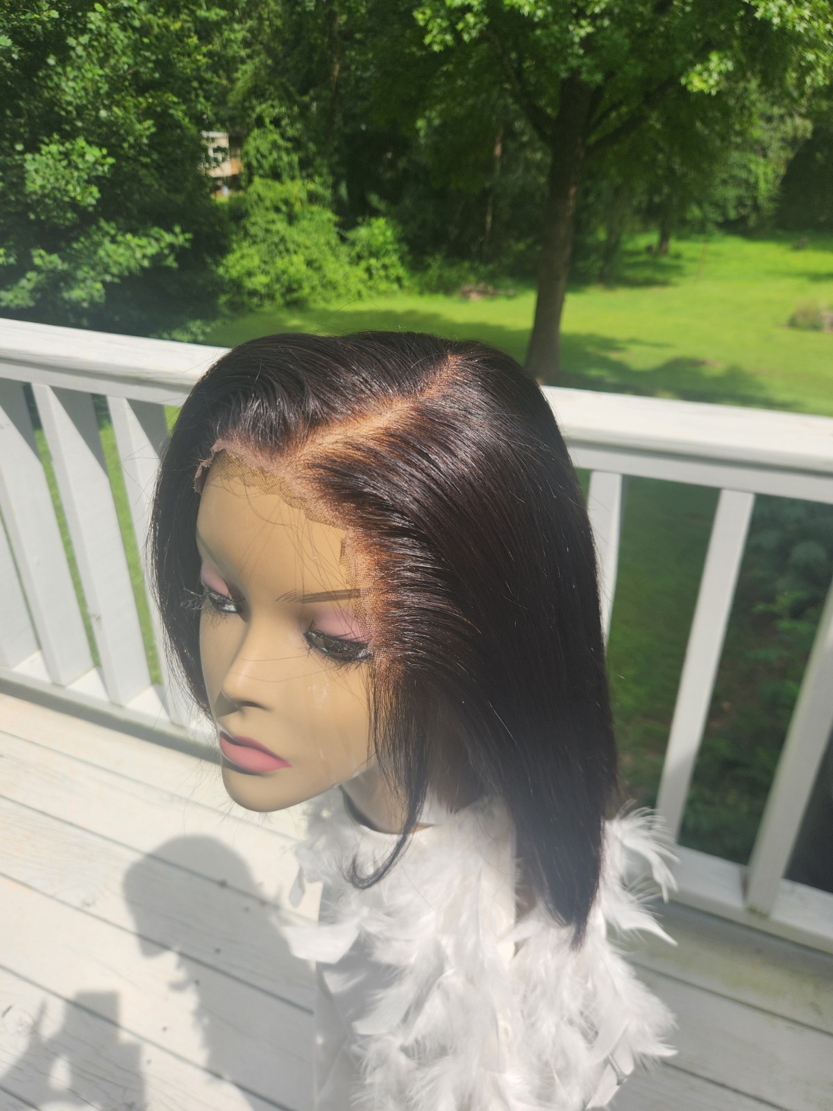 LUVME Glueless Lace Front Human Hair Bob Wig Straight Black/Blonde C-Part
