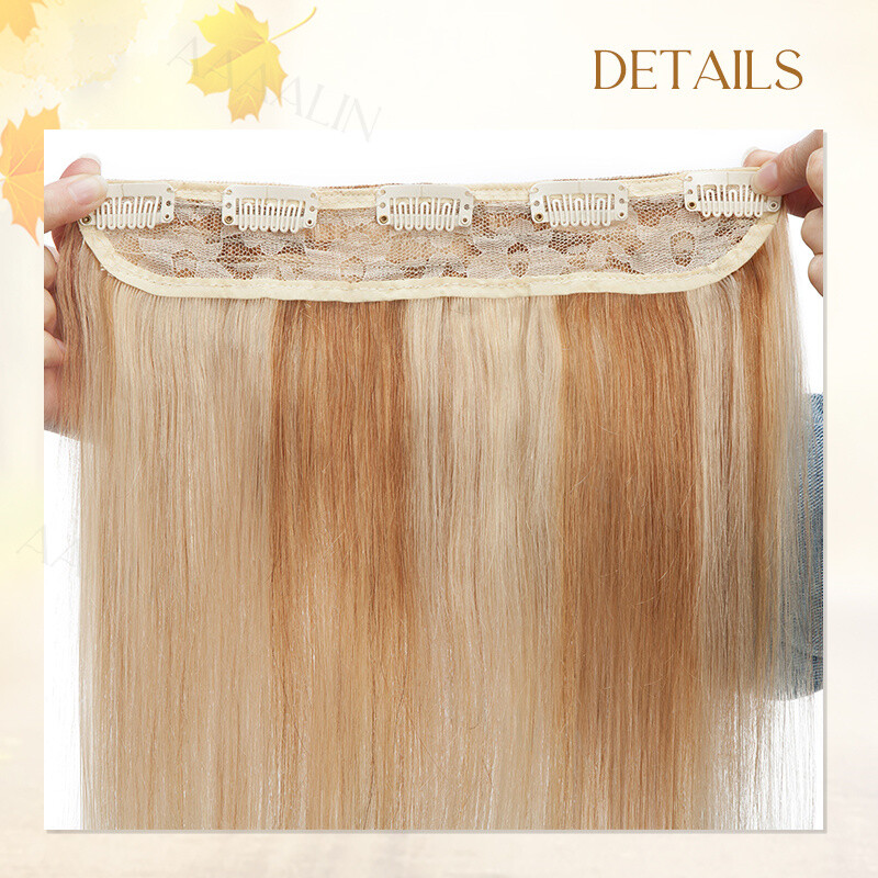 3/4 Full Head Hairpiece Clip in 100% Real Human Hair Extensions One Piece Thick