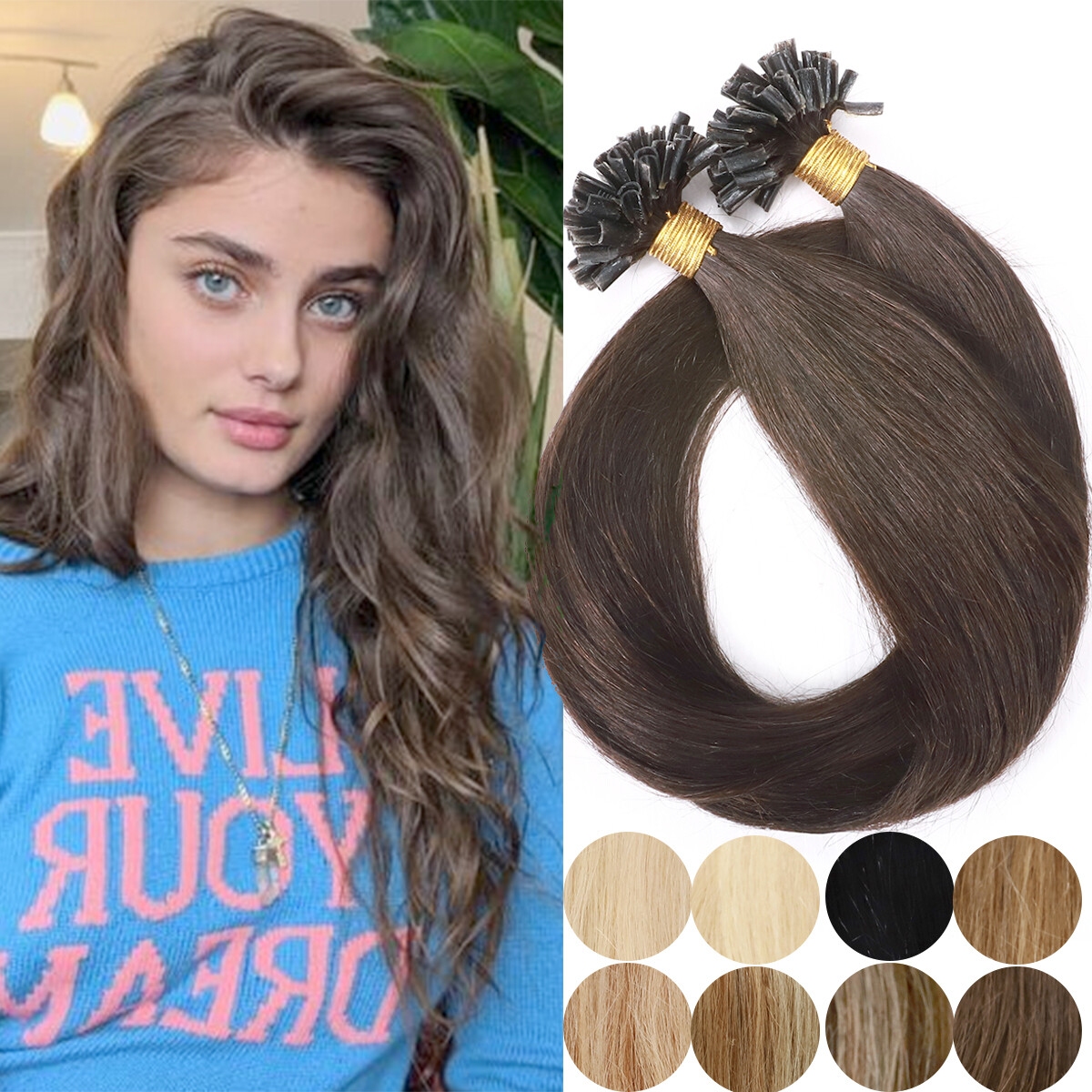 #Brown Nail U-Tip 100% Human Hair Extensions Pre Bonded Fusion Keratin 100S=100G