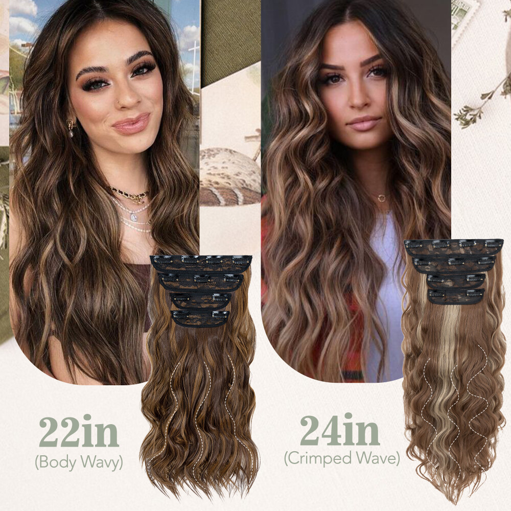 US Long Real Thick CLIP IN HAIR EXTENTIONS FULL HEAD 4 Pieces As Human Hair Wavy