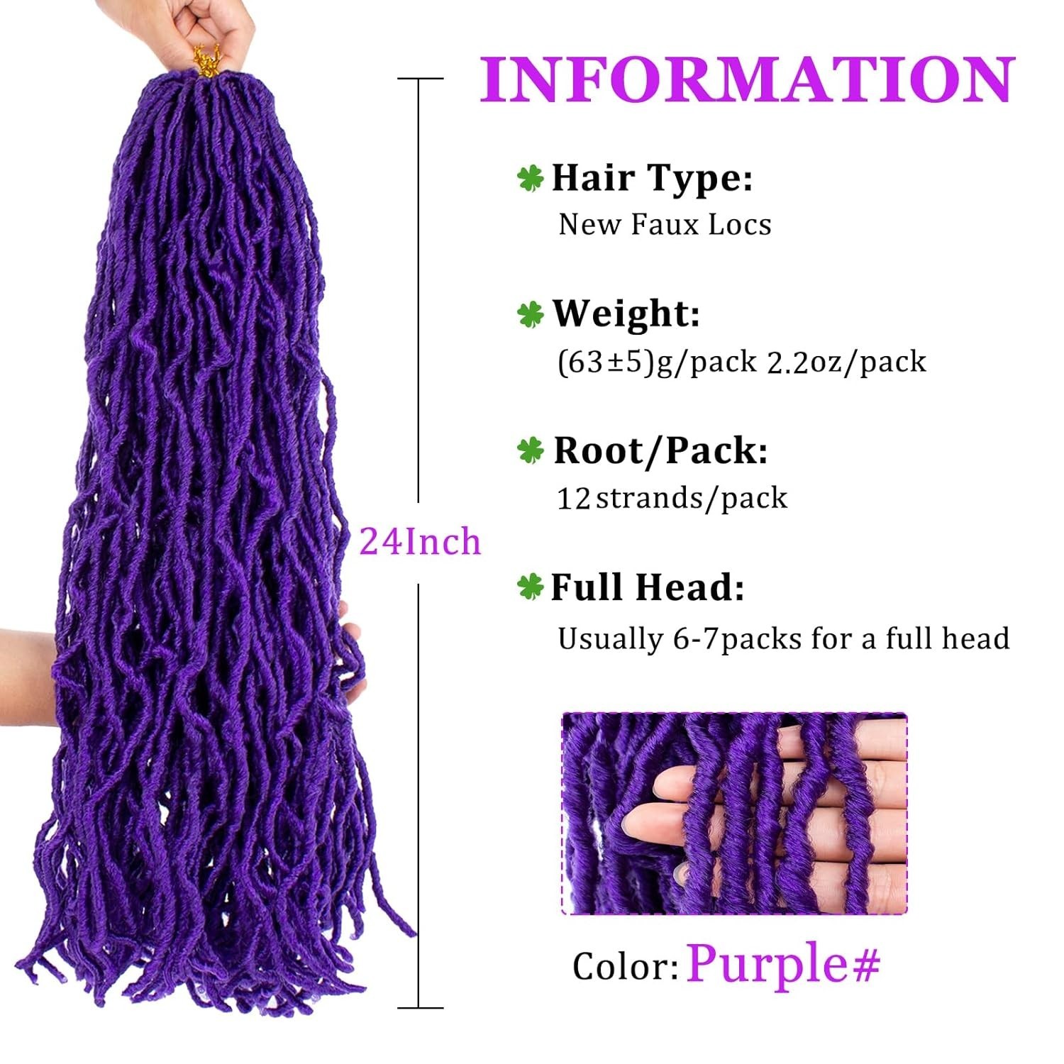 24 Inch Purple Faux Locs Crochet Braids – 2 Packs of Soft Curly Hair Extensions