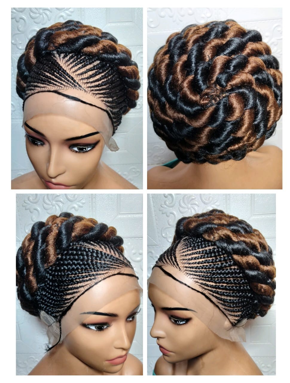 Braided Wig. Cornrow with Jumbo Twist Braids Puff Knots Full Lace with baby hair