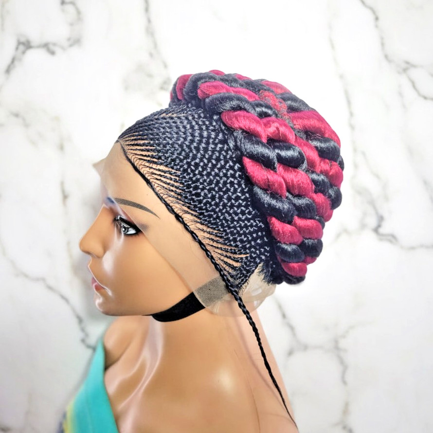 Braided Wig. Cornrow with Jumbo Twist Braids Puff Knots Full Lace with baby hair