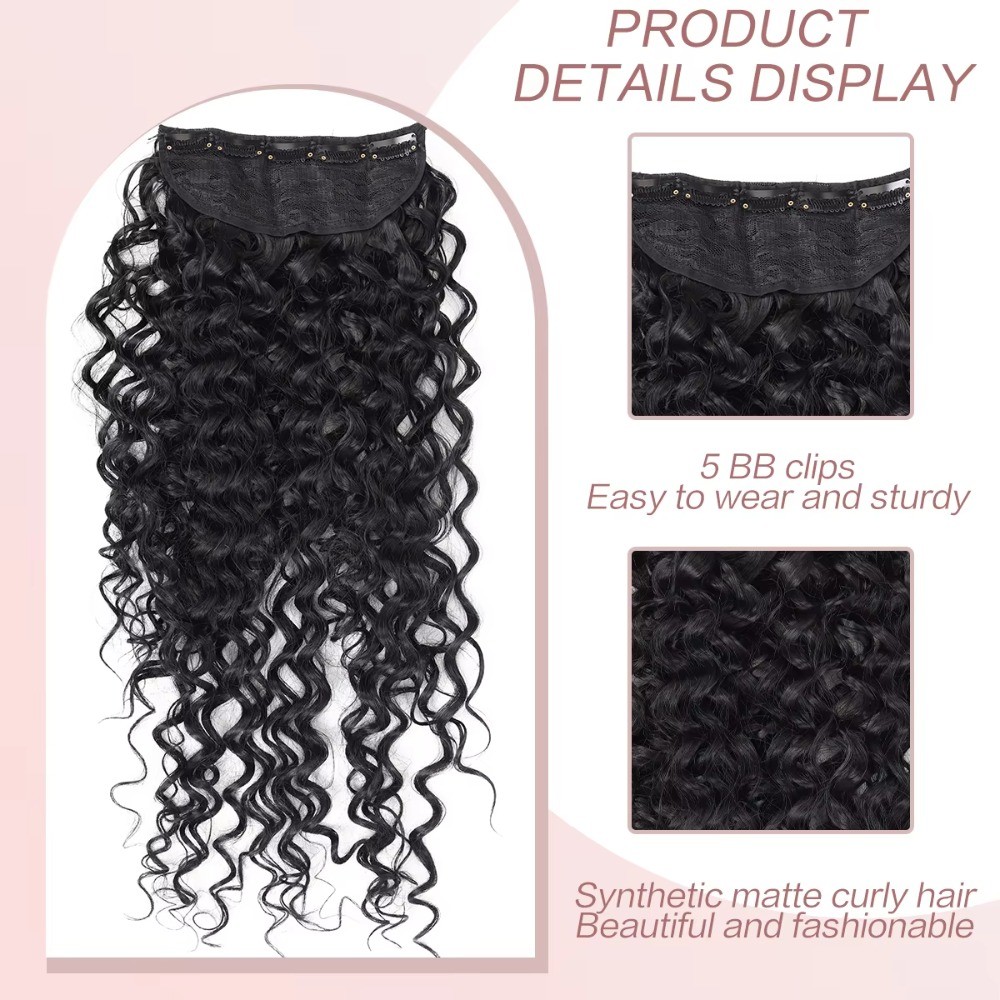 Black Synthetic Hair Extensions Natural Long Curly Thick Hair Easy to Wear