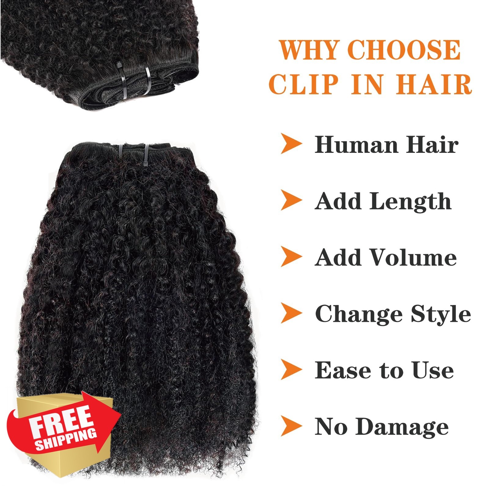 Yacurcur 4C Kinky Curly Clip in Hair Extensions 14 Inch Natural Black