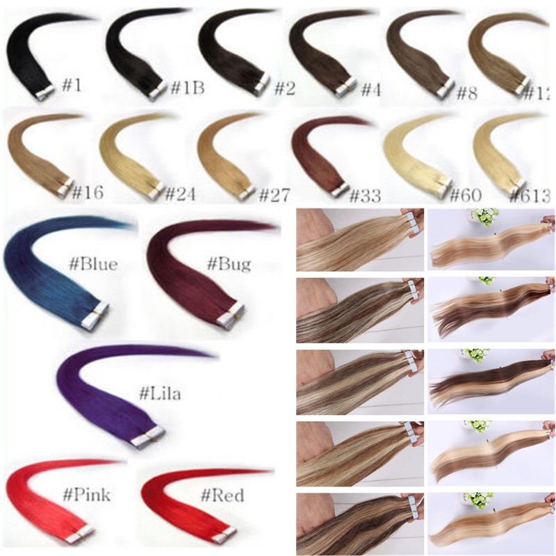 7AAA+ 16inch To 26inch Tape In Remy Human Hair Extensions PU Skin Weft full head