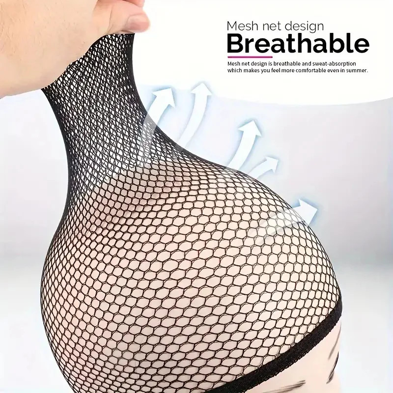 3 Pcs Stretchable Elastic Hair Nets Open Ends Mesh Net Wig Caps – Black