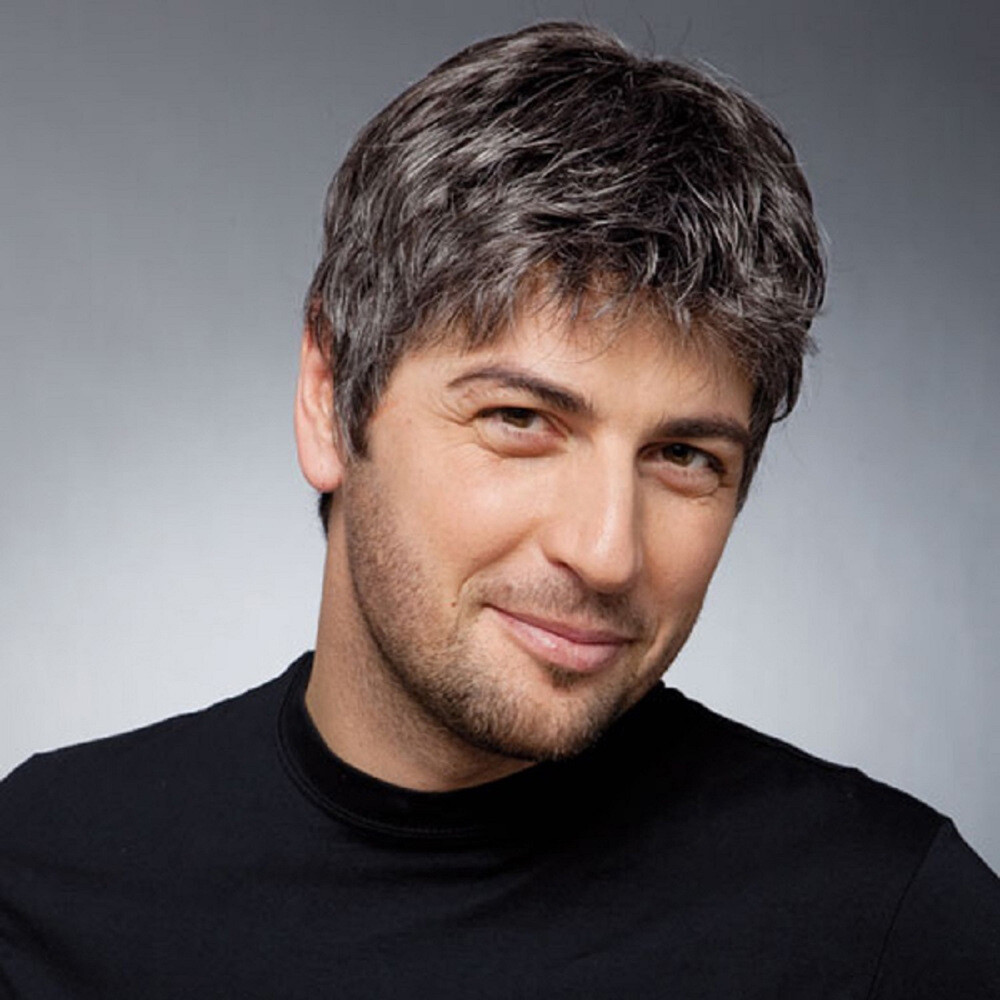 Mens Black Brown Mix Silver Gray Short Hair Wigs Daily Synthetic Natural Cosplay