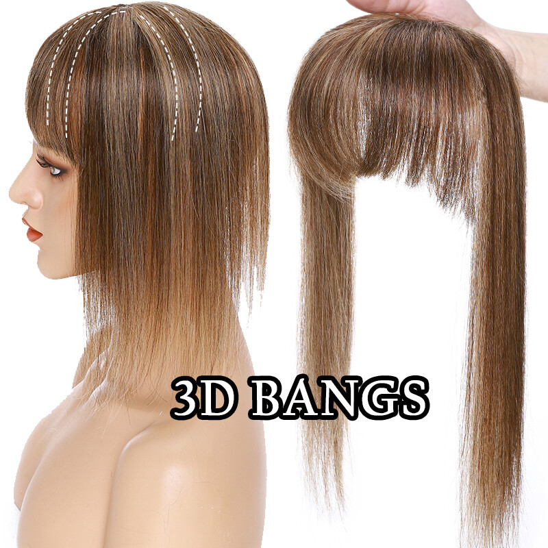 Clip In 100% Remy Human Hair Piece Topper Toupee Hairpiece Bangs Middle Parting