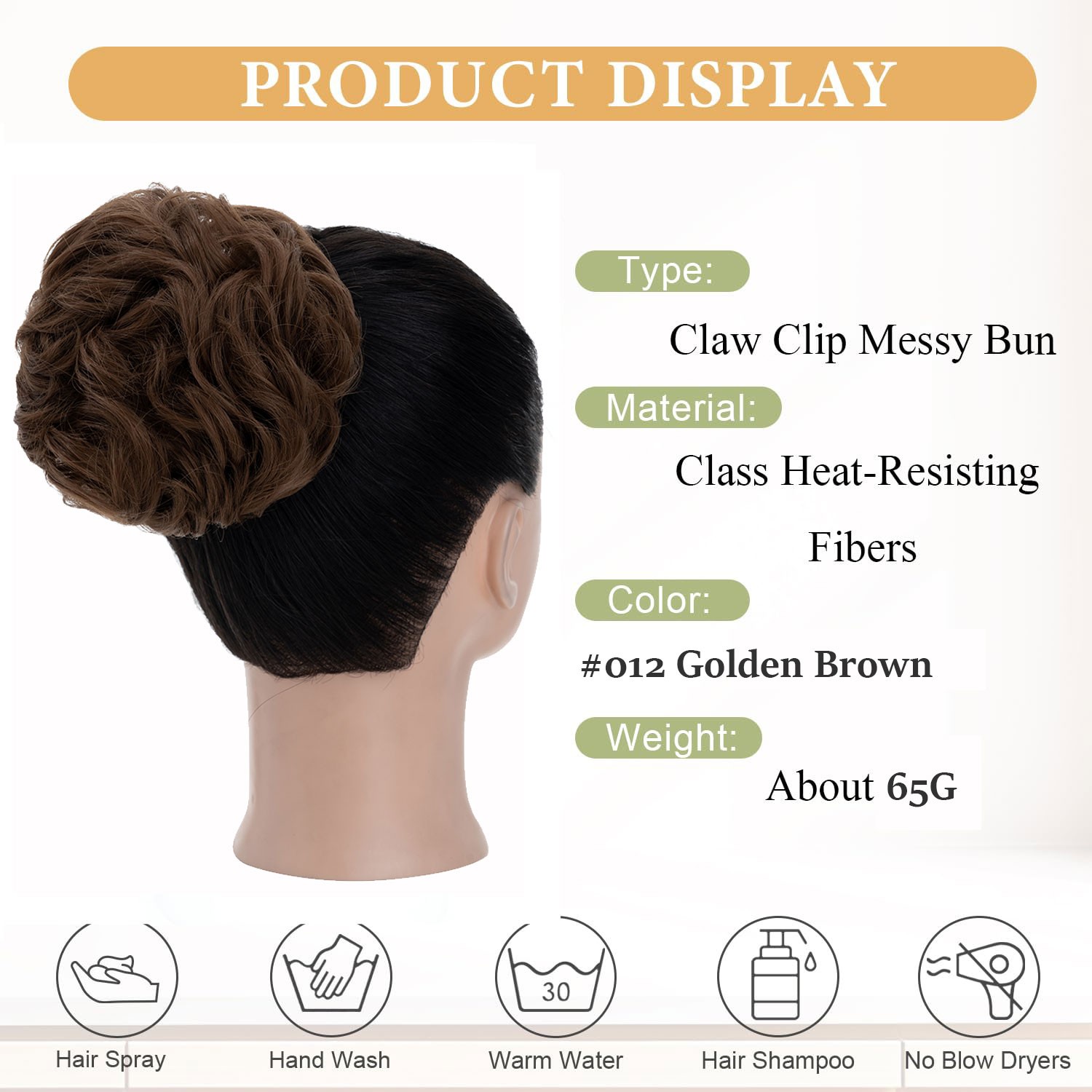 10″ Scrunchie Claw Clip in on Hair Buns Updo False Hair Pieces Ponytail AS Human
