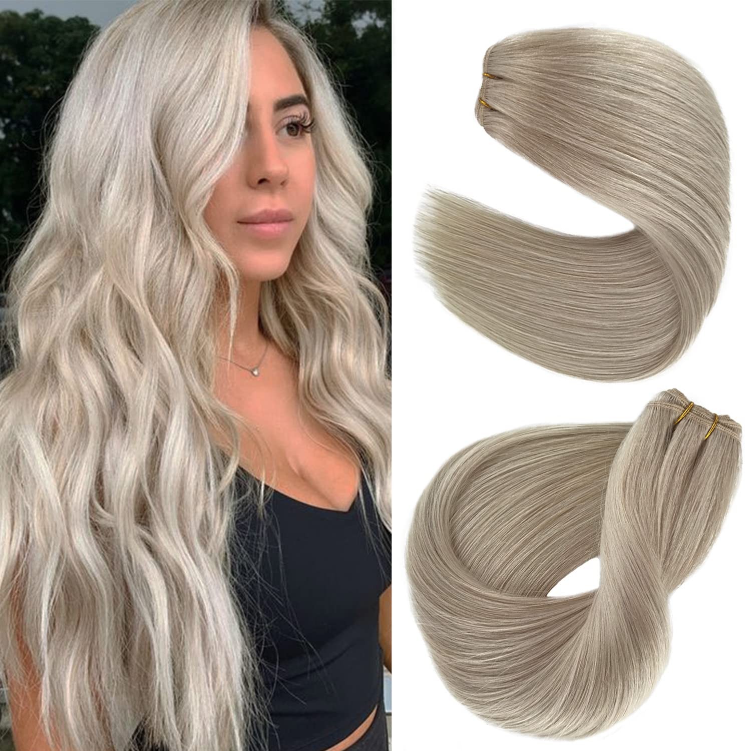 Licoville Weft Hair Extensions Human Hair Ice White Blonde Sew In Hair