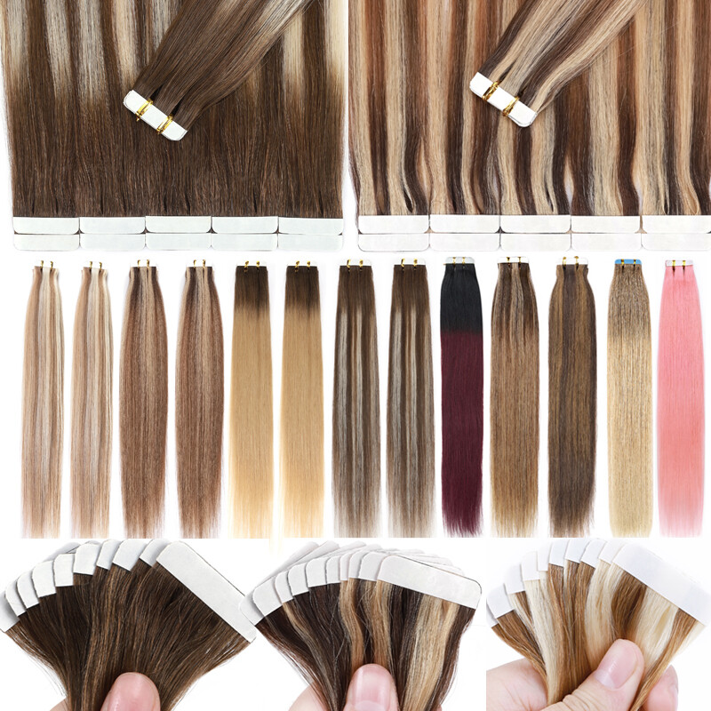 60pcs 100% Real Tape In On Remy Human Hair Extensions Highlight 120g Thick Ombre