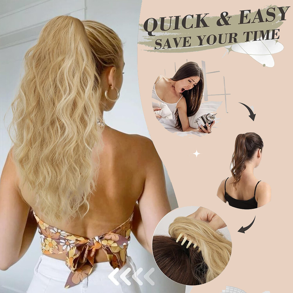 Long Thick Deep Curly Wavy Ponytails Synthetic Claw Clip-In Hair Extension Black