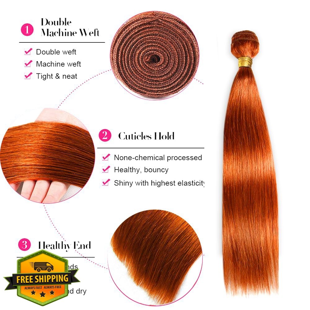 Shoaiye 22 24 26 Inch #350 Orange Straight Human Hair 3 Bundles