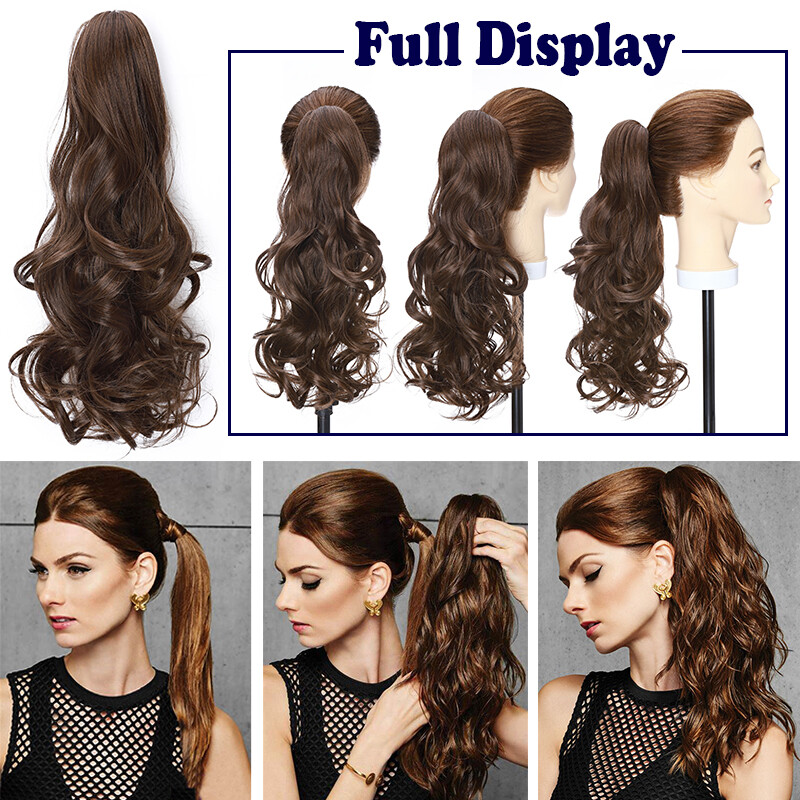 Claw on Ponytail Clip in Hair Extensions Straight Curly Long Hair Piece 140G US