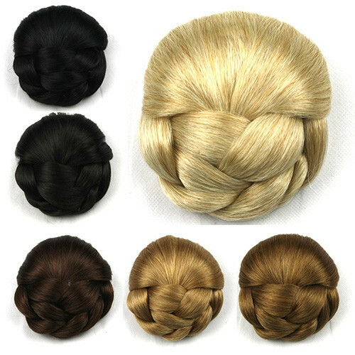 Women’s Braided Hair Bun Scrunchies Clip in Chignon Retro Hairpieces Synthetic