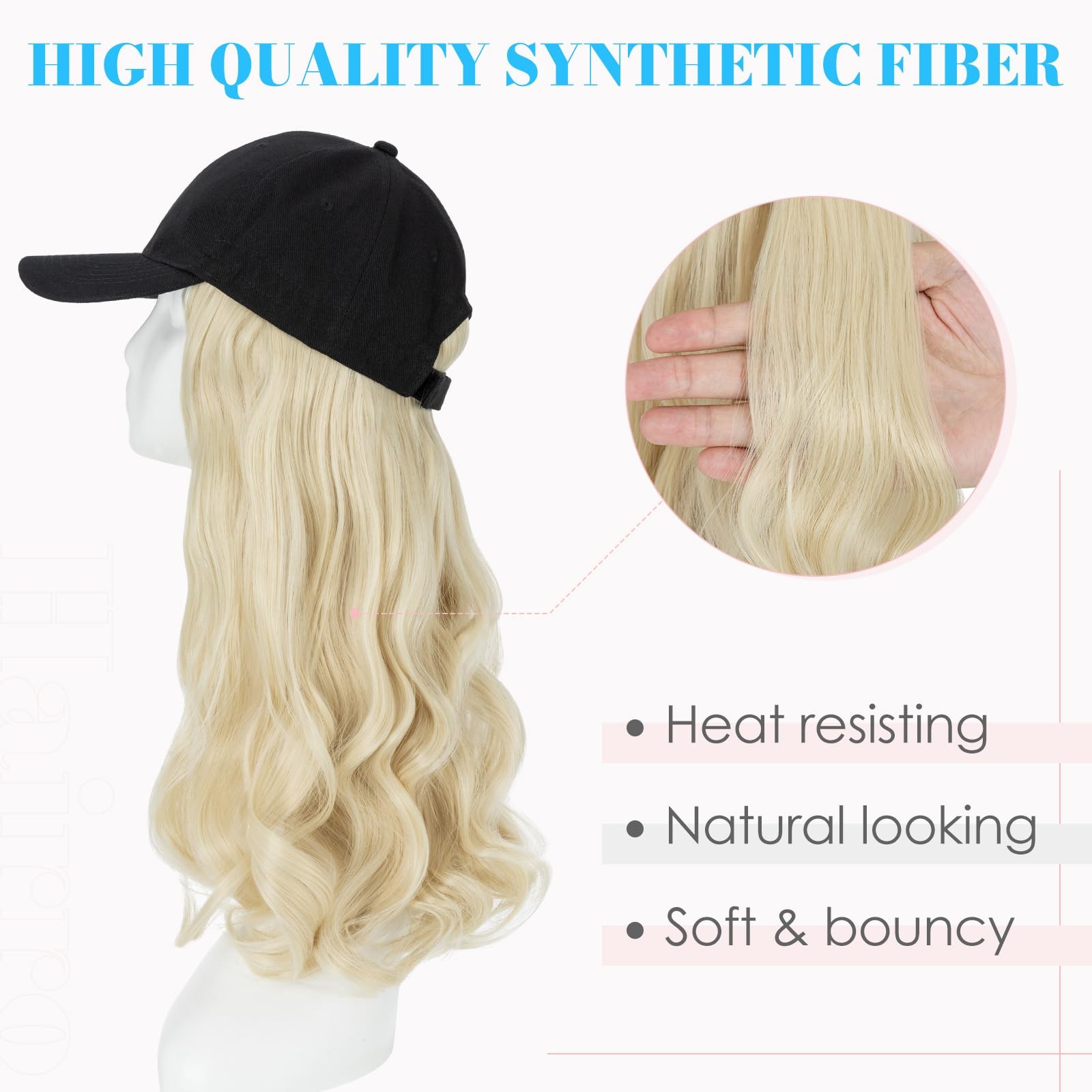 Hairro Baseball Hat Hair Attached For Women Synthetic Adjustable Cap Wig 290G