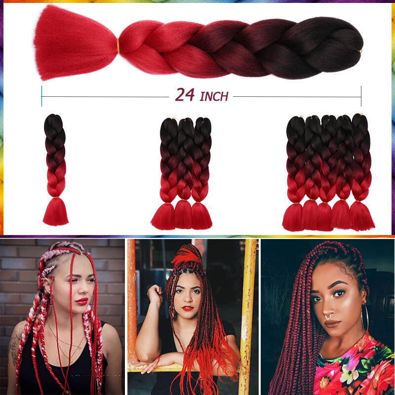High Quality Jumbo Braiding Hair Extensions Afro Box Ombre Rainbow 24″ Festival