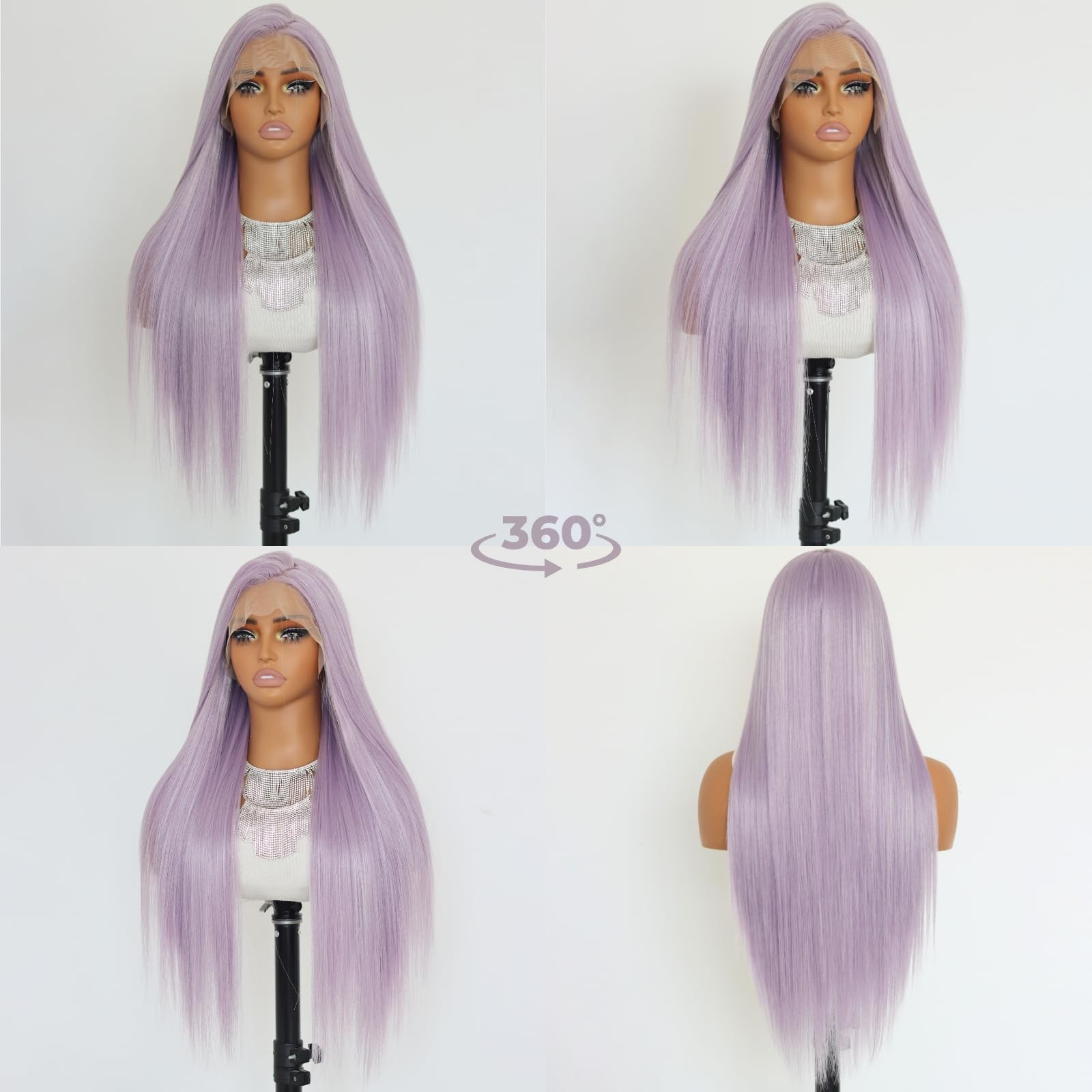 Sallywell Lavender Purple Synthetic Lace Front Wigs Long Straight Lavender 134