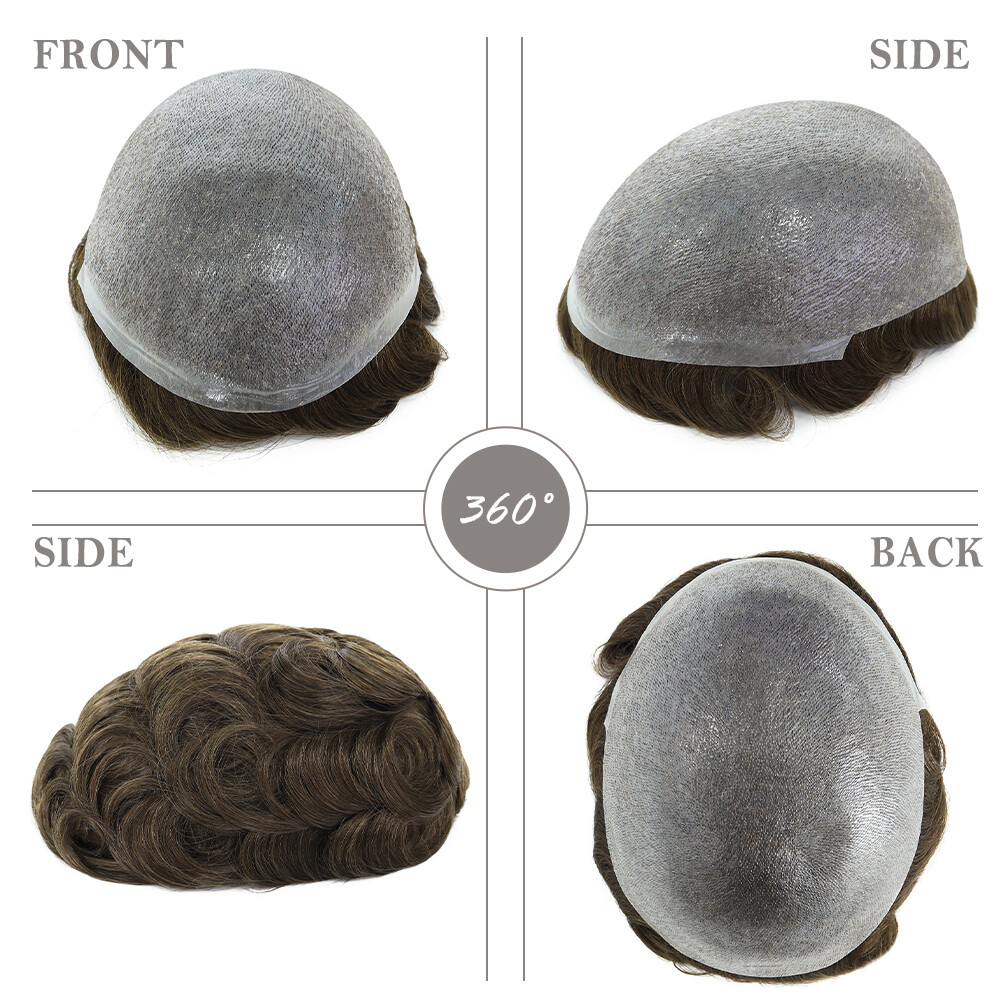 Toupee For Men Hair Replacement System Thin Skin Real Wigs Human Hairpieces BIO
