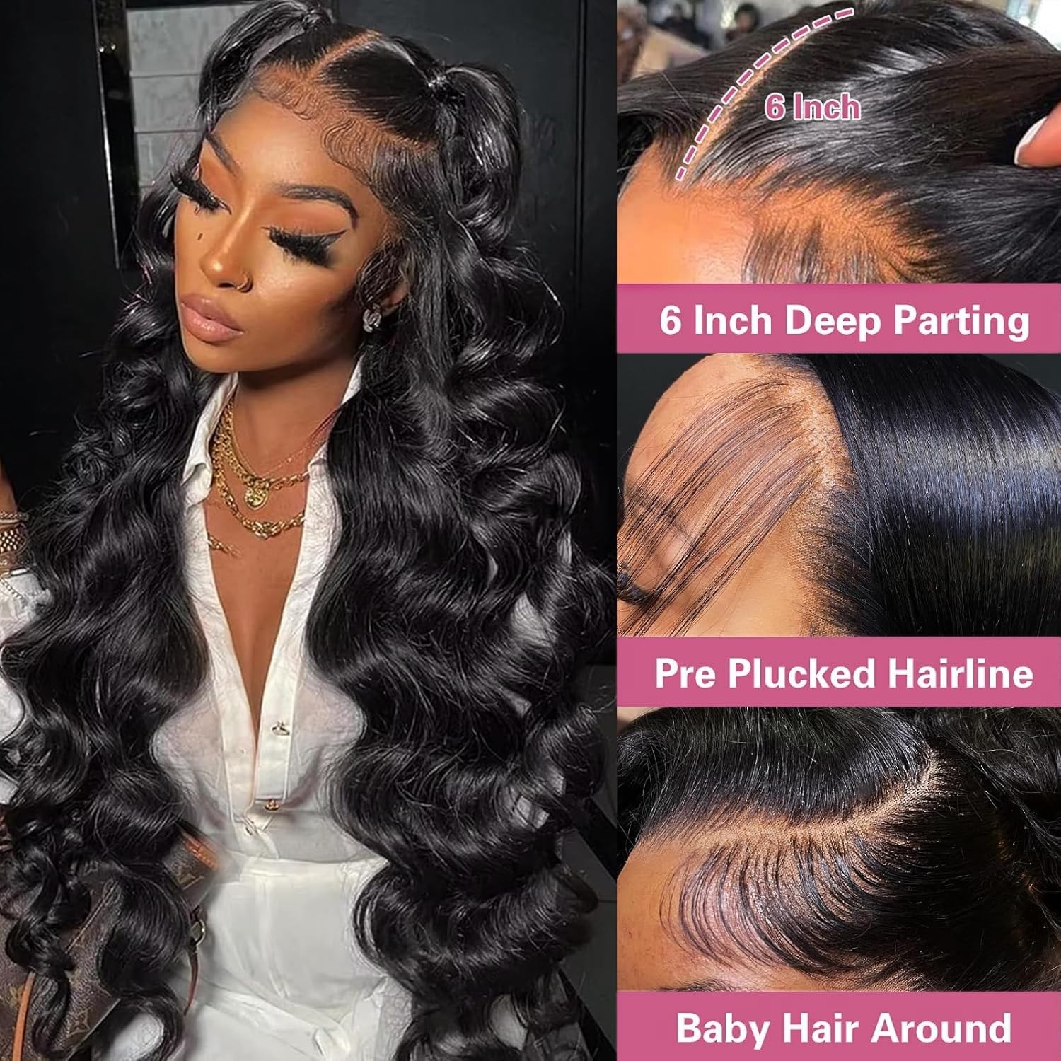 Beworthair 13X6 Body Wave Lace Front Wigs Human Hair Pre Plucked 220 Density Hd