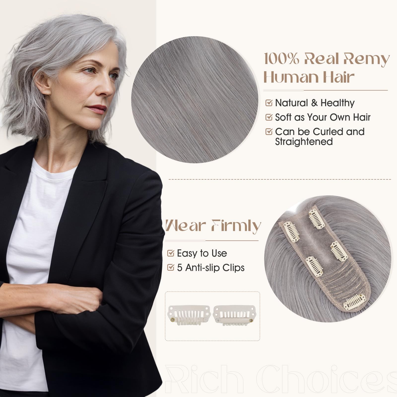 Rich Choices Hair Toppers for Women Real Human Hair 100% Human Remy Toppers f…