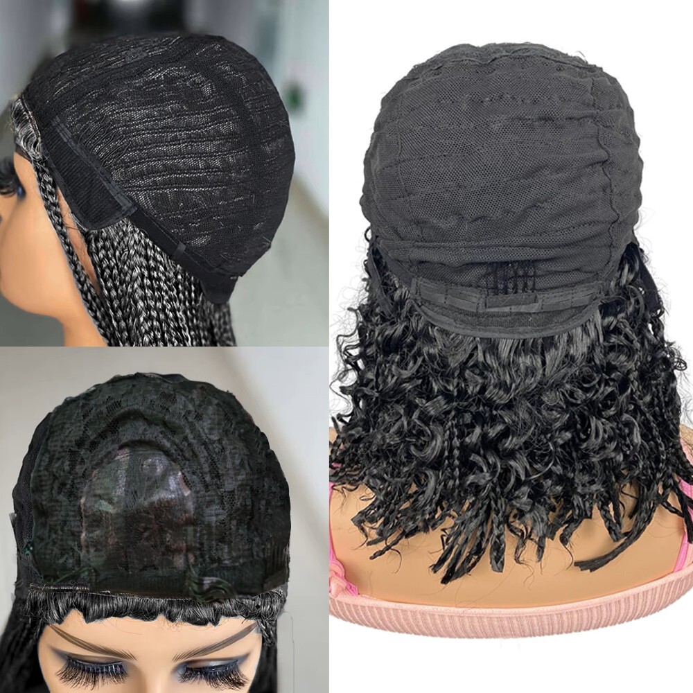 New Goddess Boho Braided Wigs for Black Women Bob Box Braids Wig with Curly Ends
