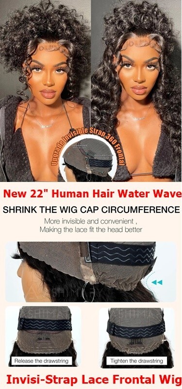 New 22″ Ashimary Human Hair Invisi-Strap Water Wave Lace Frontal Wig