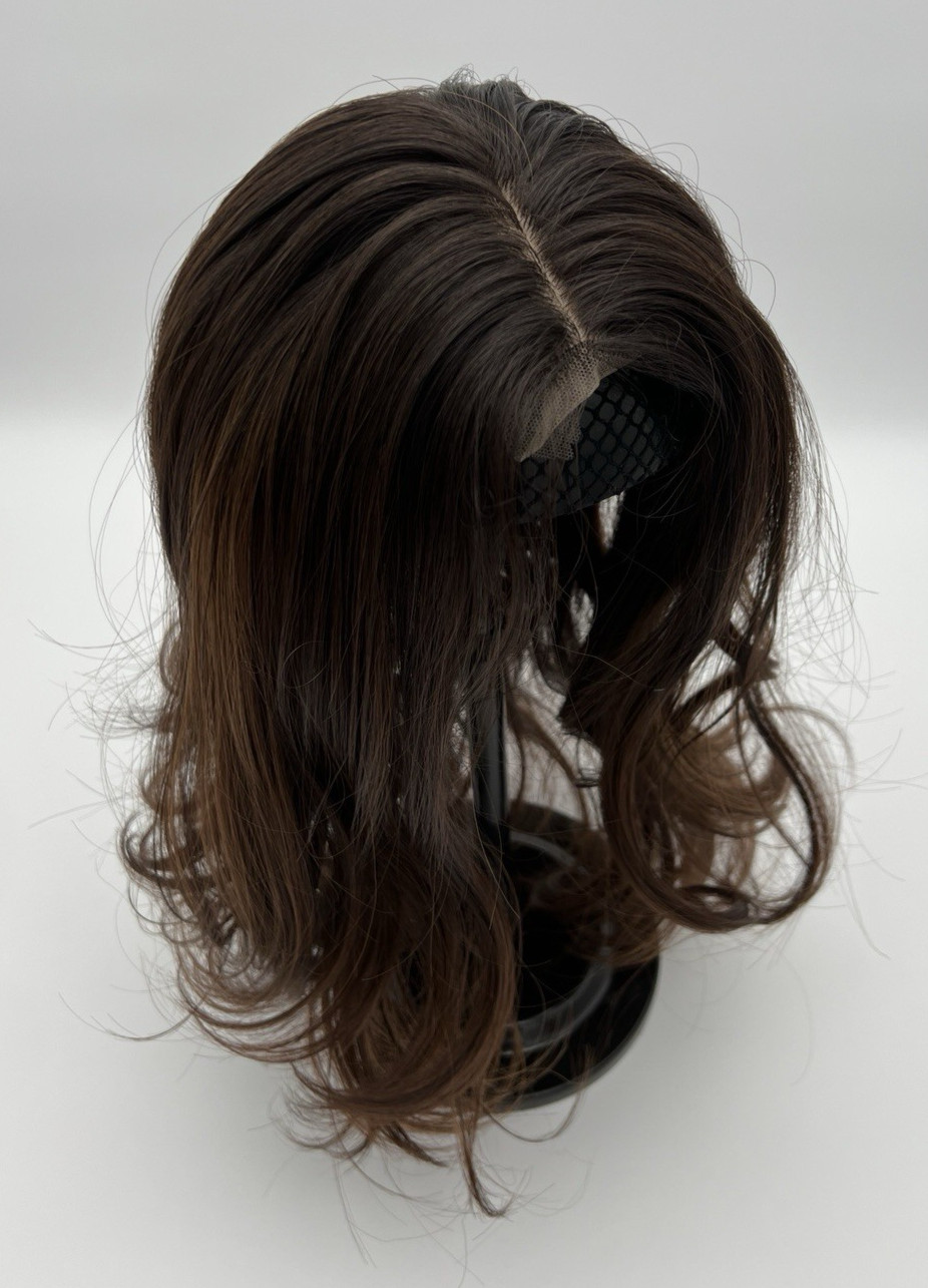 Ombre Chocolate Brown Black Roots Wavy 18in Women Premium Hair Topper
