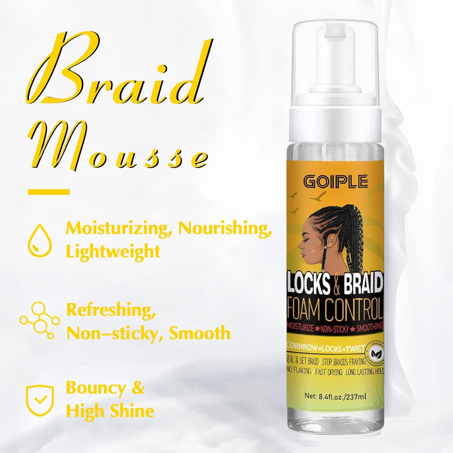 Braid Foam Control Braid Mousse for Braids Twist, Locs, No Flake Extra Hold High