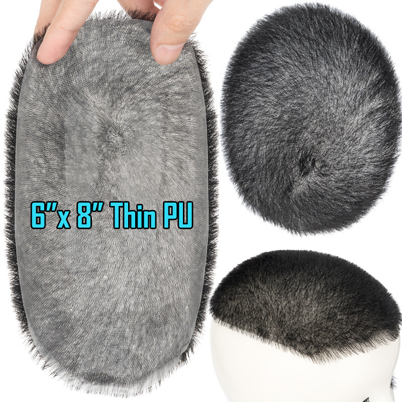 Mens Toupee Ultra Thin Skin PU Hairpiece 100% Human Hair Wig Short Buzz Cut Tape