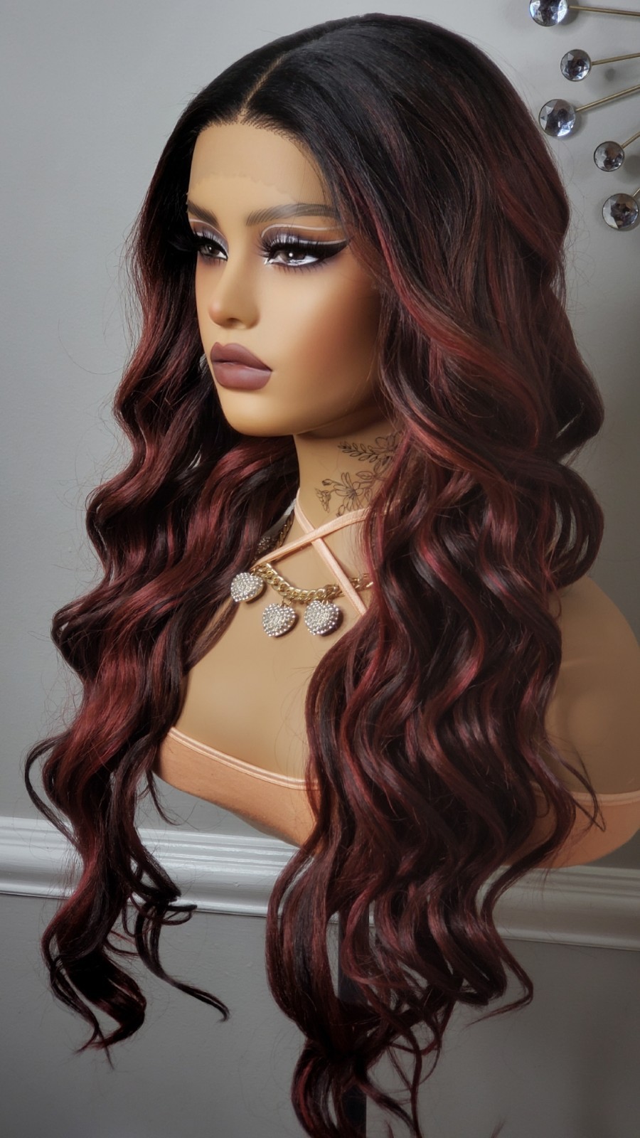 New Long Wavy Red Burgundy Wine Lace Front Wig Curly Style Womens Fashion Hair