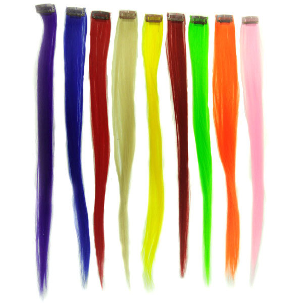 3 Assorted 20″ Long Color Synthetic Hair Extension Clip Party Cosplay