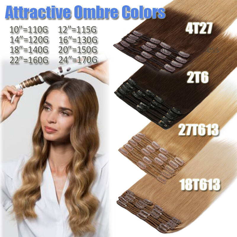 Extra Thick Double Wefted Human Hair Exensions Clip In Remy Weave 200G Full Head