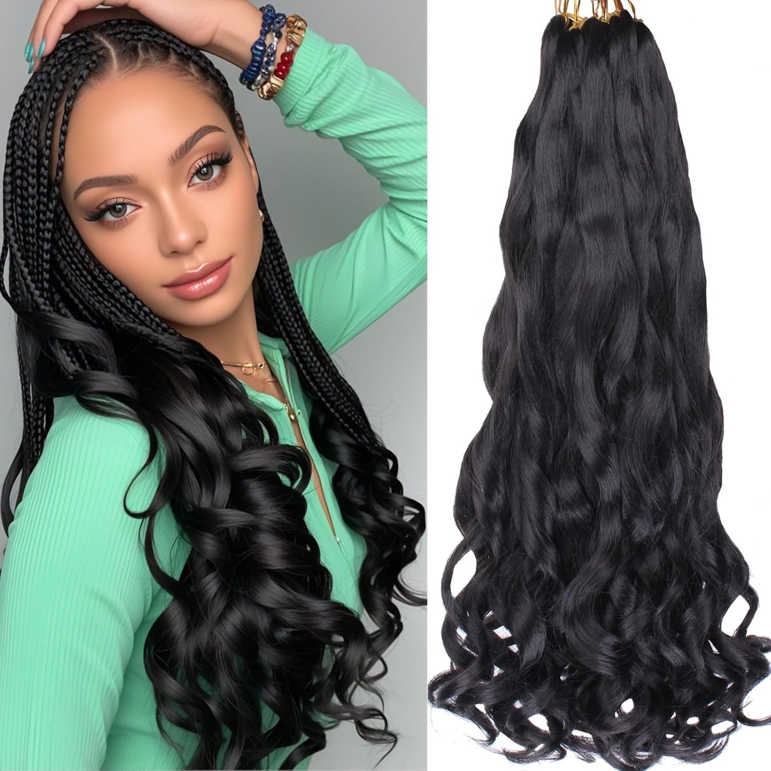 Xtrend 30 Inch French Curly Braiding Hair 8 Packs Loose Wave Bouncy – Black