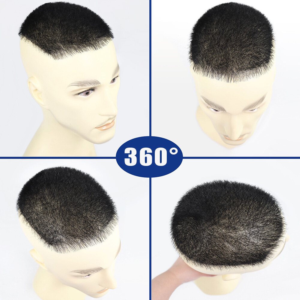 Mens Toupee Hairpiece Ultra Thin Skin PU Remy Hair System Replacement Short Wigs