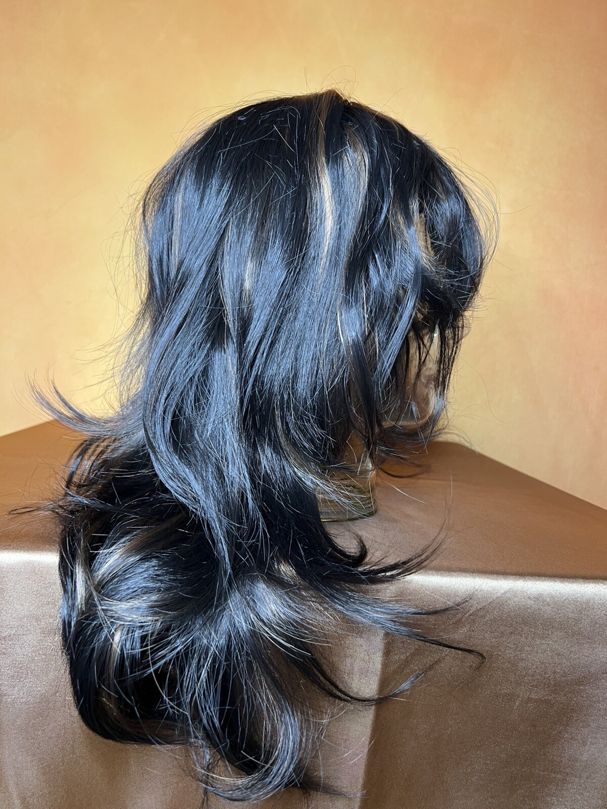 Dark Brown Wig W Honey Brown Money Pieces & Highlights Custom Style Big Bangs