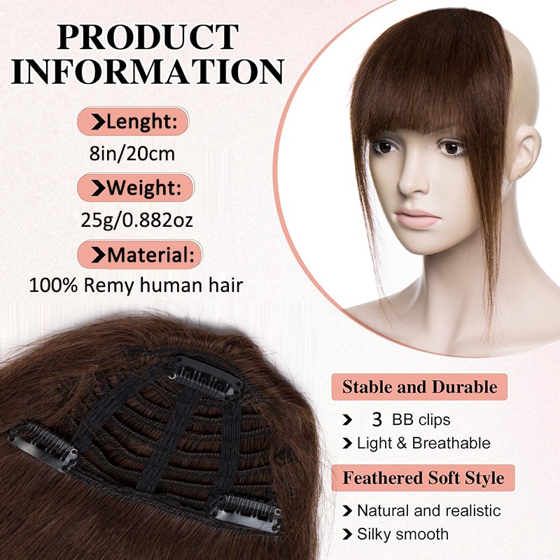 100% Remy Human Hair Bangs Fringe Clip in Air Thin Topper Hairpiece Extensions