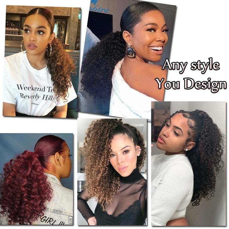 Extra Thick Curly Wavy Bun Drawstring Ponytail Hair Piece Extension Black Brown