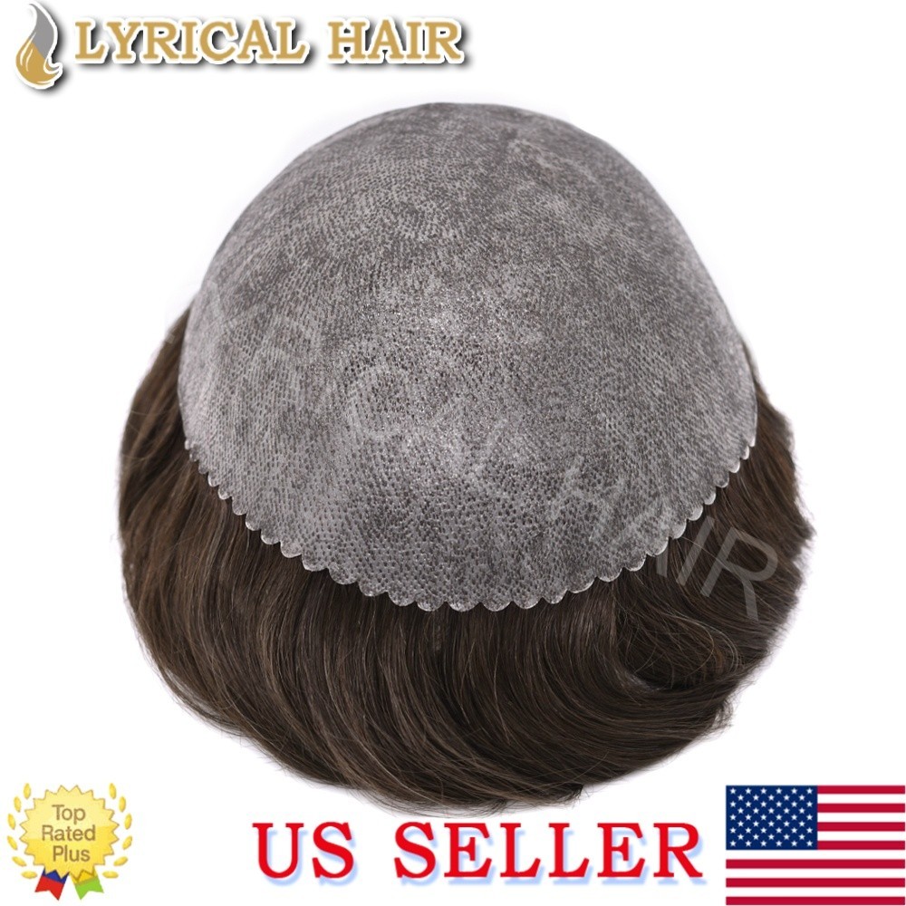 Lyrical Hair Mens Toupee Full PU Human Hair Piece All Colors Durable Hair System
