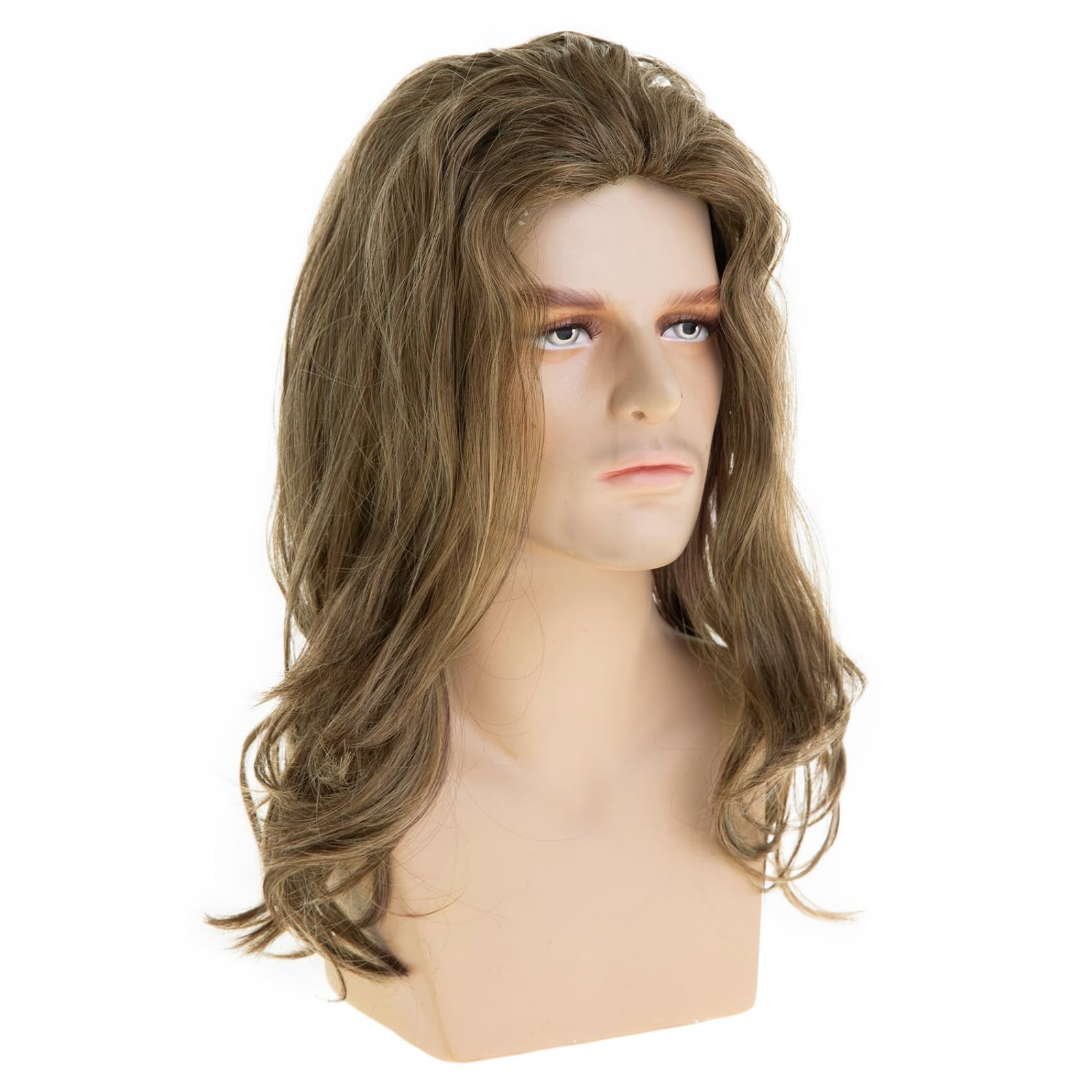 Long Wavy Brown Synthetic Wig for Men – Layered Cosplay & Party Style